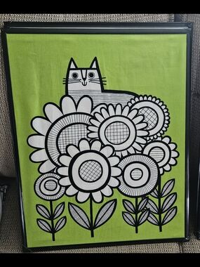 Branded Retro Three Cat And Floral Wall Art Prints with Bold Black Detailing